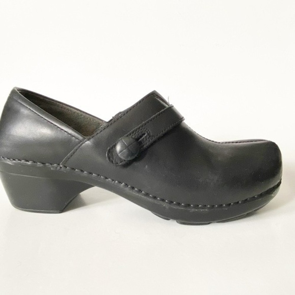 Dansko Black Solstice Side Button Leather Clogs